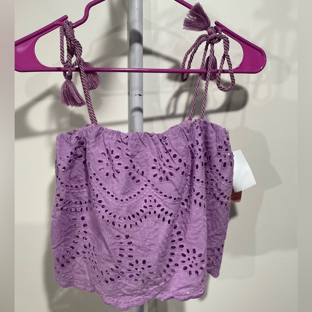 🍒 Aqua Lavender Eyelet Crop Top